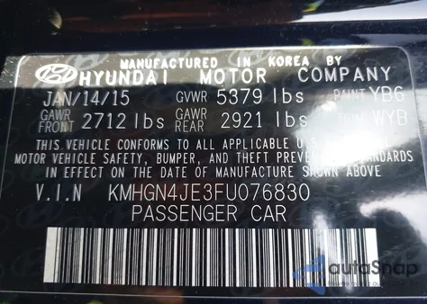 2015 Hyundai Genesis 3.8 из США, поврежденный, VIN KMHGN4JE3FU076830